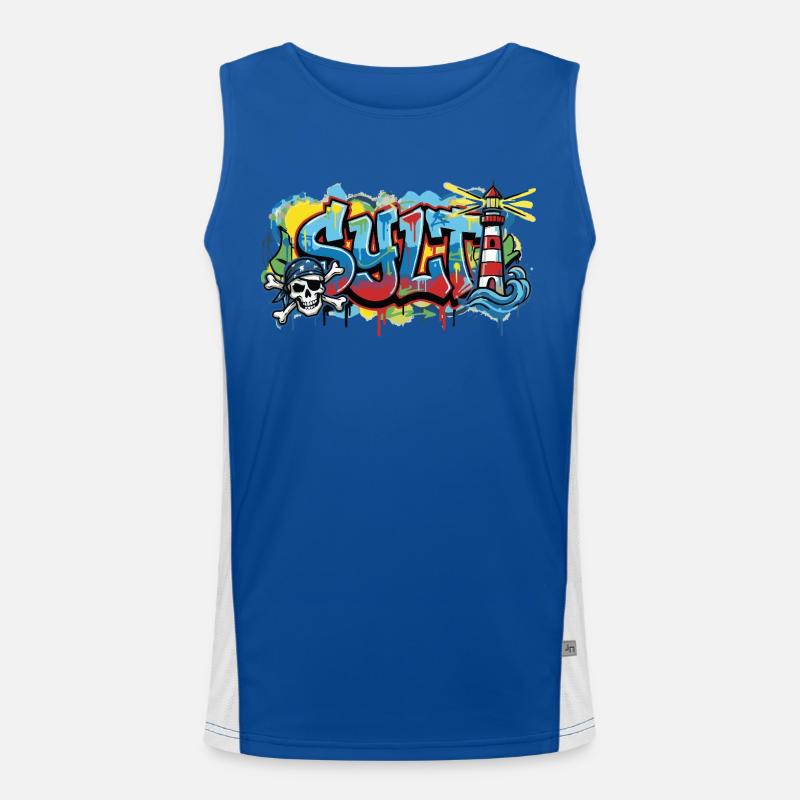 Sylt Graffiti mit Leuchtturm Funktionelles Kontrast-Tank Top für Männer 