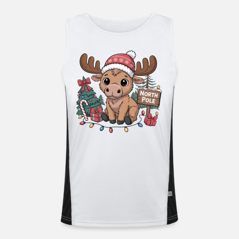 Reindeer at the North Pole Christmas Men's Functional Contrast Tank Top 