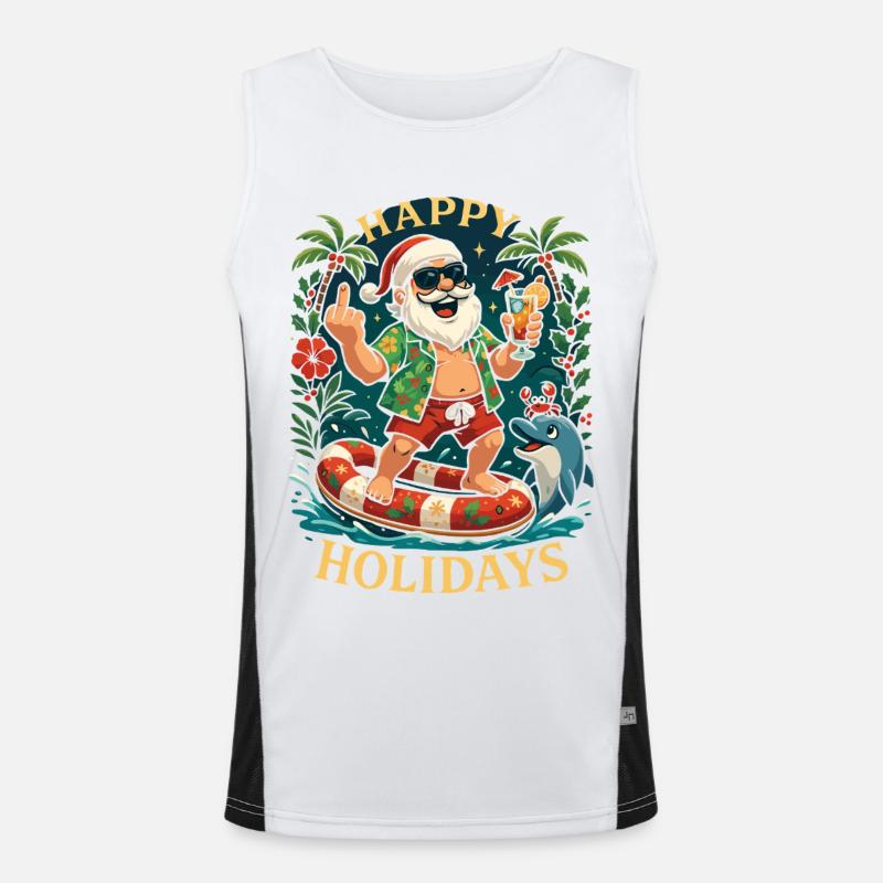 Happy Holidays Beach Santa – Weihnachtsmann Funktionelles Kontrast-Tank Top für Männer 
