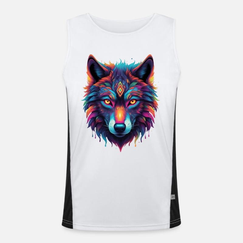 Neon-Wolf Kernmotiv Farbexplosion Funktionelles Kontrast-Tank Top für Männer 