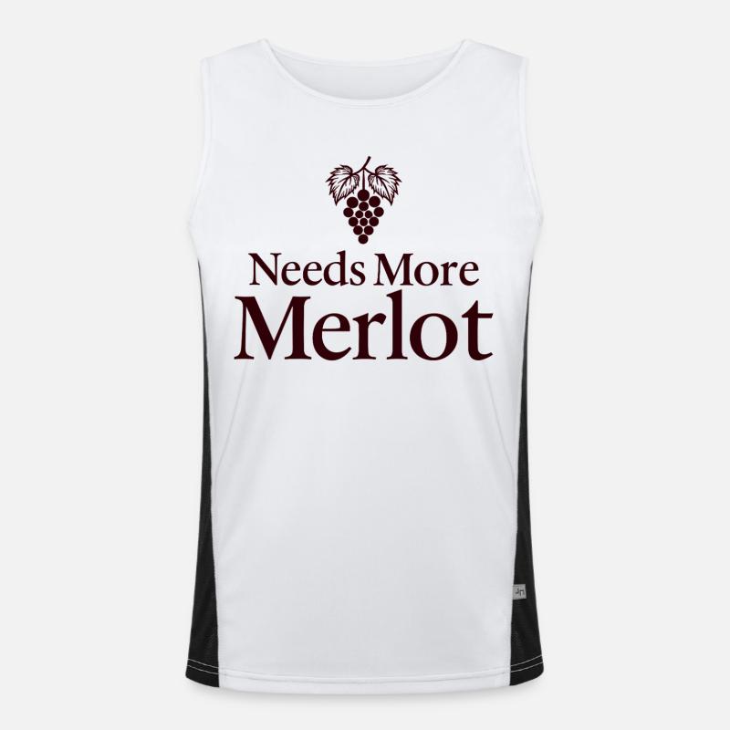 Needs More Merlot Wein Spruch Funktionelles Kontrast-Tank Top für Männer 