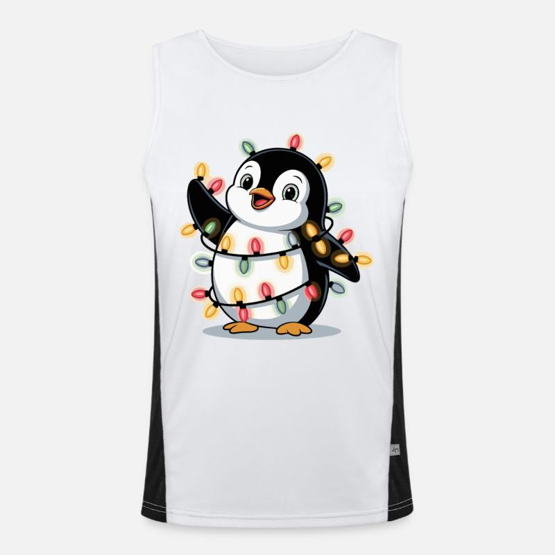 Pinguin mit Lichterkette Funktionelles Kontrast-Tank Top für Männer 