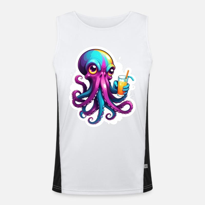 Bunter Oktopus mit Drink Funktionelles Kontrast-Tank Top für Männer 