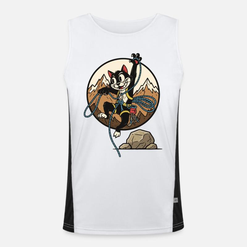 Funny Cat Rock Climbing Adventure Design Men's Functional Contrast Tank Top 