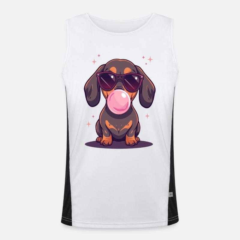 Dachshund with sunglasses and chewing gum Men's Functional Contrast Tank Top 