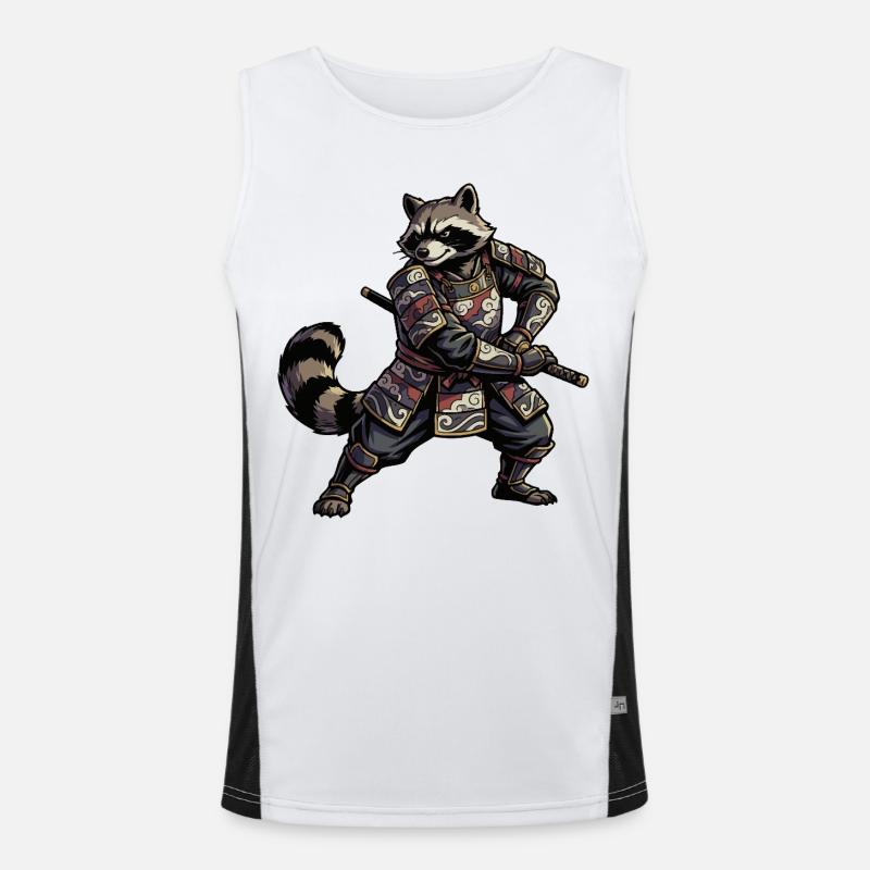 Waschbär Samurai mit Katana Funktionelles Kontrast-Tank Top für Männer 