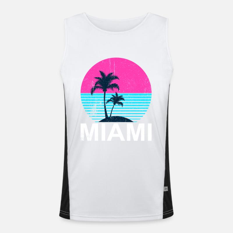 Coucher de soleil des palmiers néon de Miami Débardeur respirant contrasté Homme 