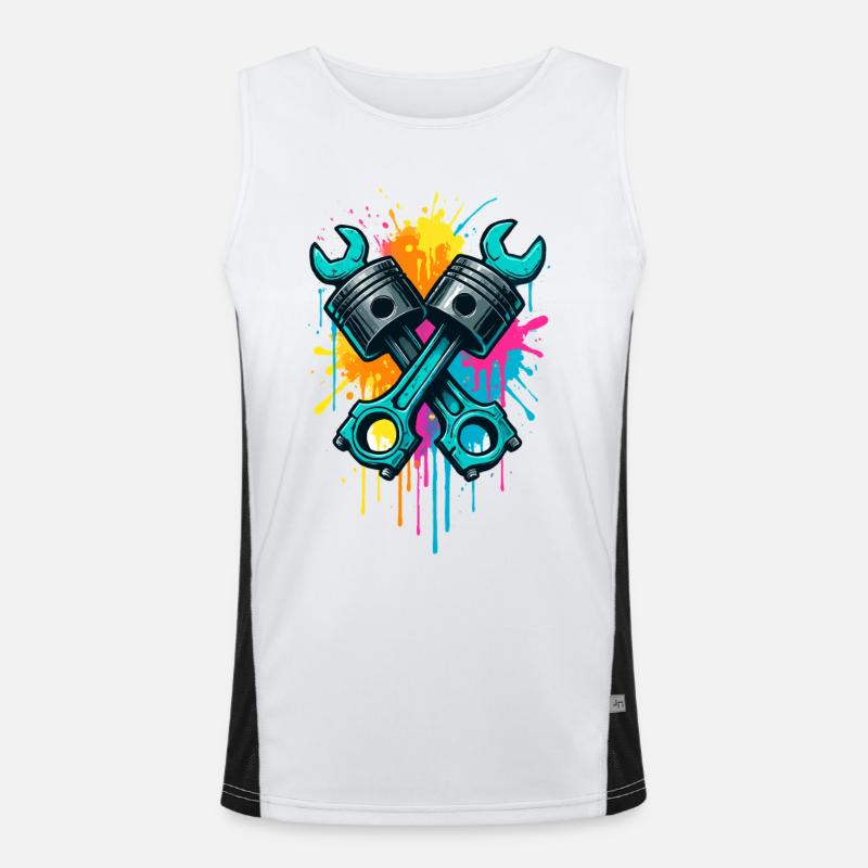 Screwdriver piston design, workshop mechanic Men's Functional Contrast Tank Top 
