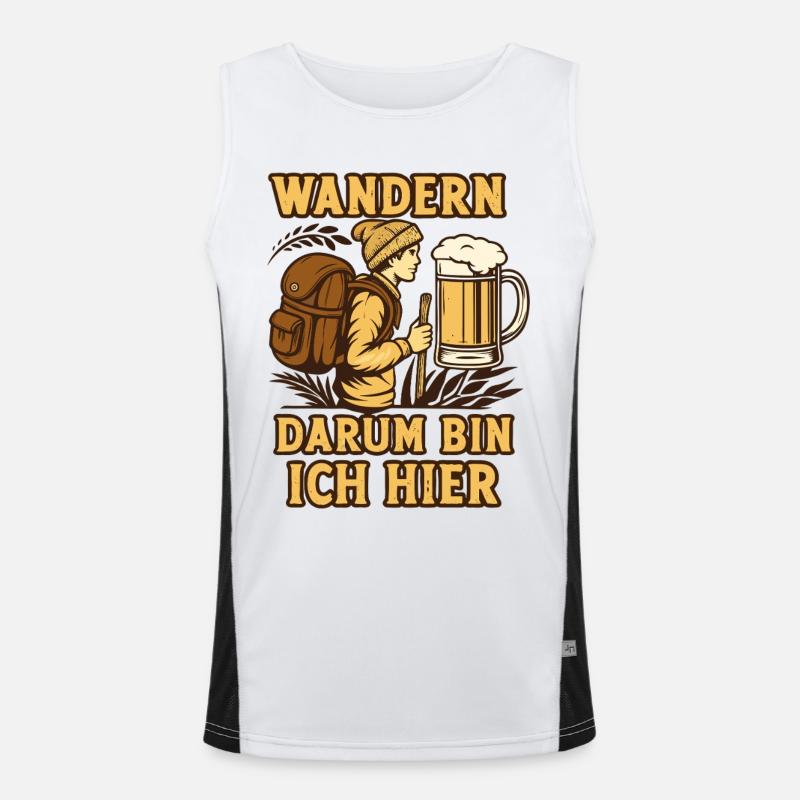 Wandern und Bier darum bin ich hier Bier Sprüche Funktionelles Kontrast-Tank Top für Männer 