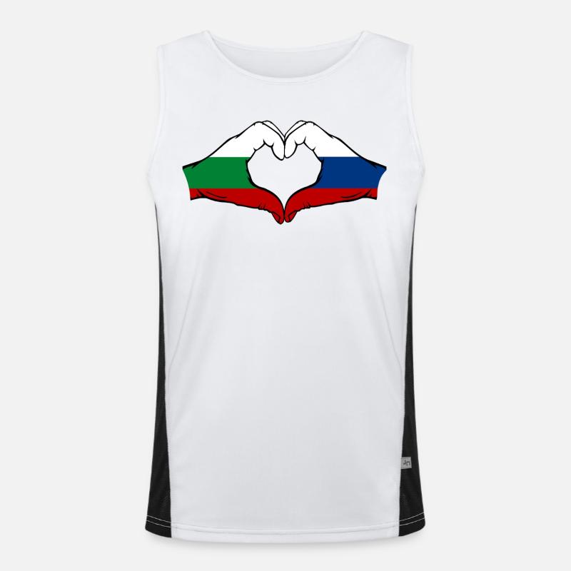 Drapeau de la Bulgarie et de la Russie Mains en forme de cœur Débardeur respirant contrasté Homme 