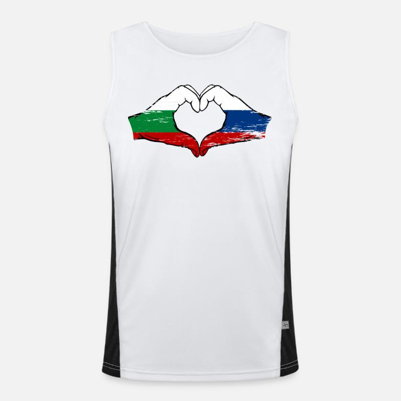 Drapeau de la Bulgarie et de la Russie Mains en forme de cœur Débardeur respirant contrasté Homme 