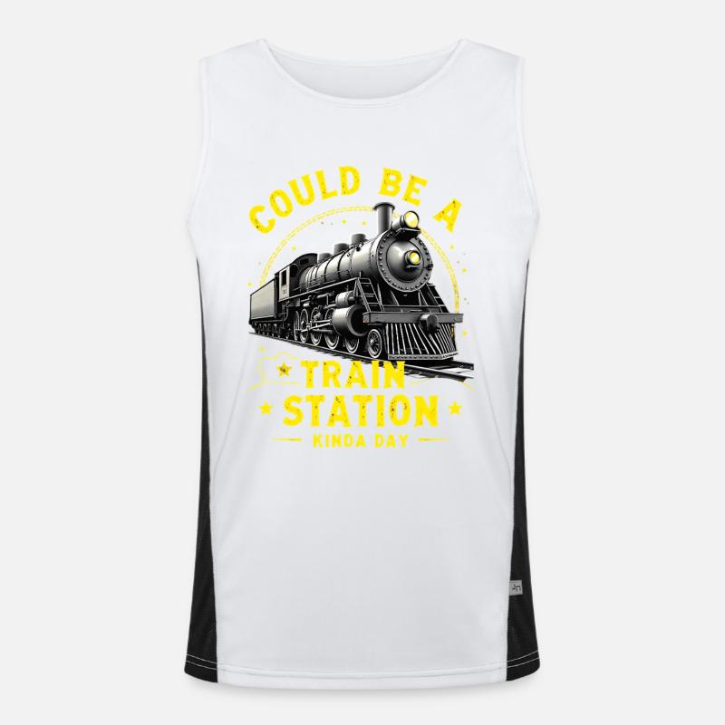 Steam Train Station Day Men's Functional Contrast Tank Top 