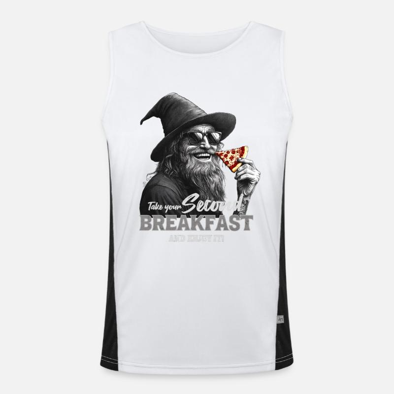 Lustiger Zauberer mit Pizza Funktionelles Kontrast-Tank Top für Männer 