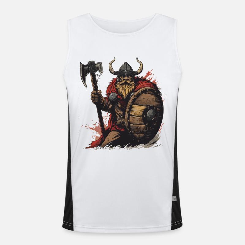 Viking warrior with axe and shield Men's Functional Contrast Tank Top 