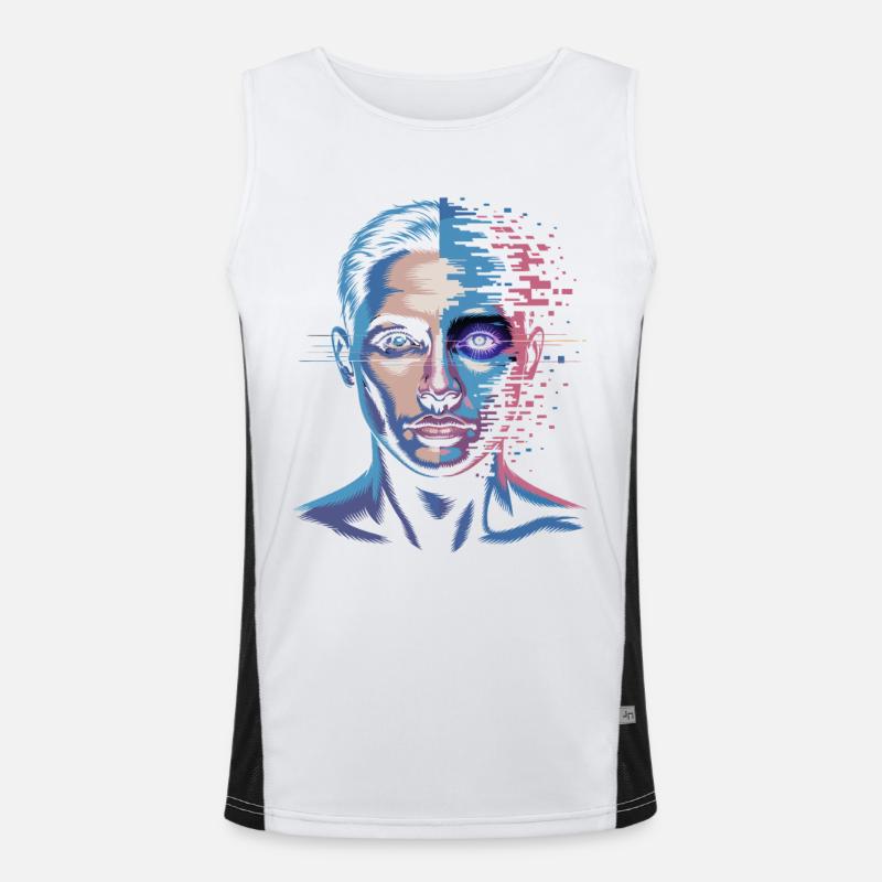 Digitaler Mensch mit Glitch-Effekt Funktionelles Kontrast-Tank Top für Männer 