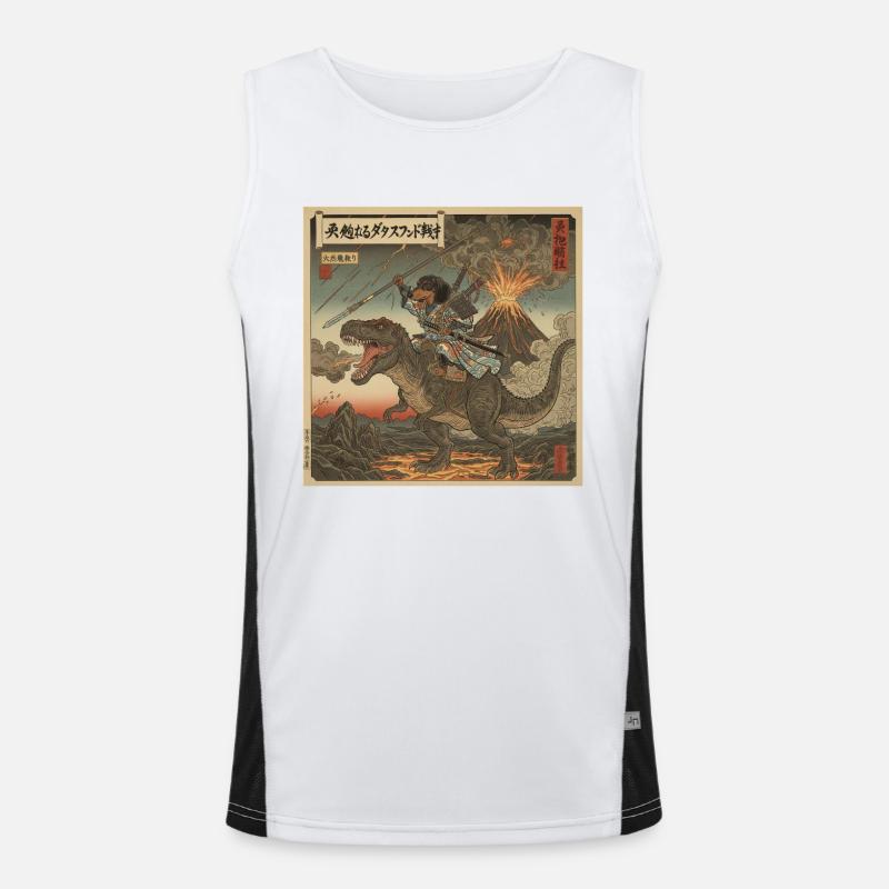 Dachshund Samurai Warrior Riding T-Rex Dinosaur Men's Functional Contrast Tank Top 