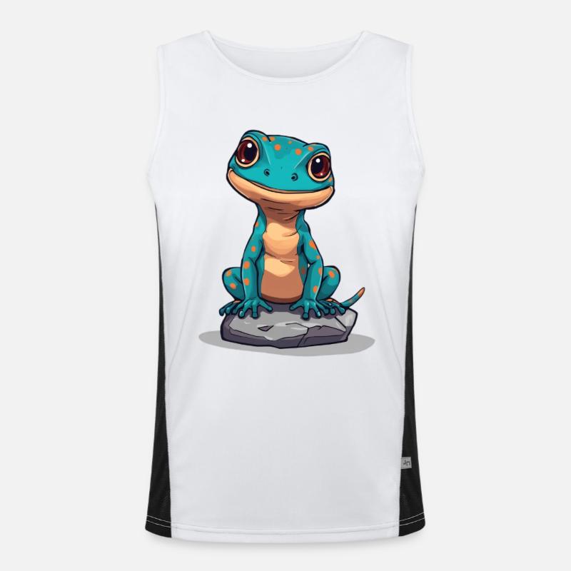 Niedlicher Gecko auf einem Stein Funktionelles Kontrast-Tank Top für Männer 