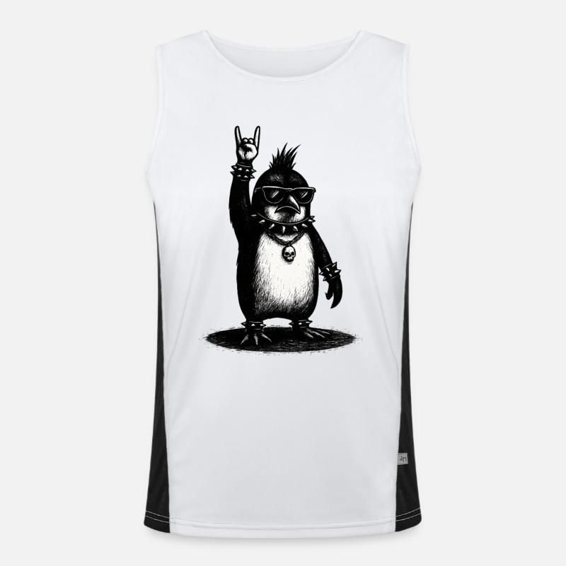Rock Pinguin Mit Metal Handzeichen Funktionelles Kontrast-Tank Top für Männer 