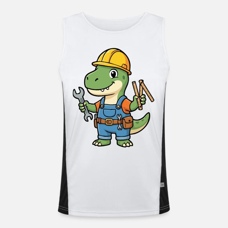 Dino construction worker with tools - Men's Functional Contrast Tank Top  - white/black