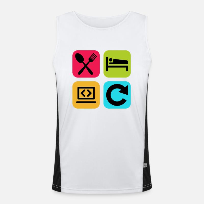 Code de citation drôle répété par le programme Eat Sleep Débardeur respirant contrasté Homme 