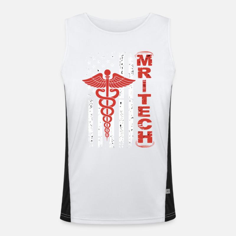 Rote MedTech Caduceus Flagge Funktionelles Kontrast-Tank Top für Männer 