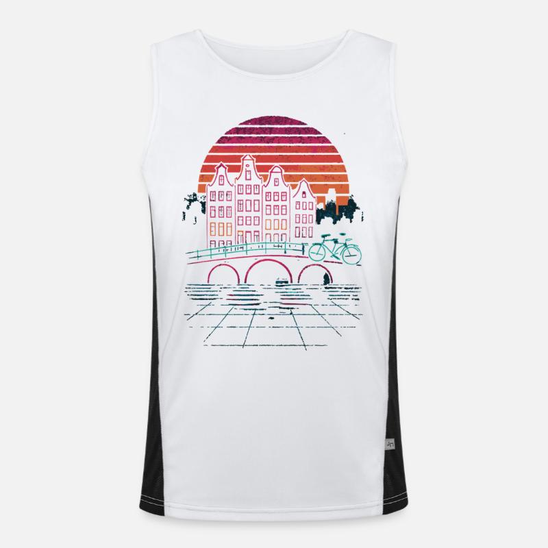 Night sun over Amsterdam canals Men's Functional Contrast Tank Top 
