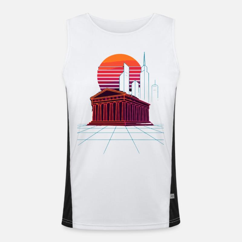 Neon Skyline Meets Ancient Columns - Athens Men's Functional Contrast Tank Top 