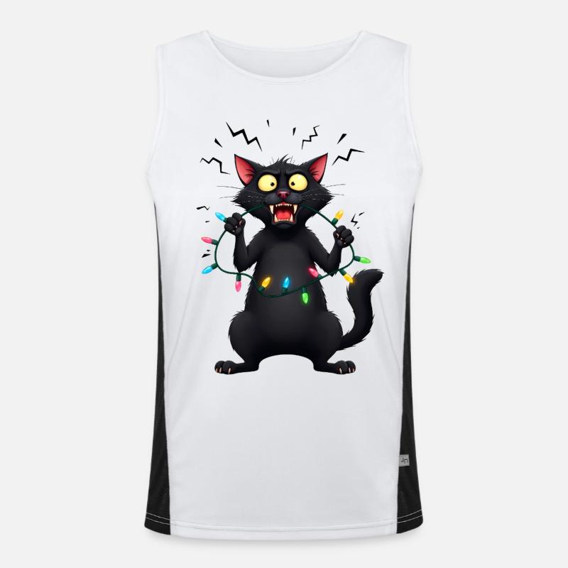 Freche böse Katze Lichterkette Weihnachten lustig Funktionelles Kontrast-Tank Top für Männer 