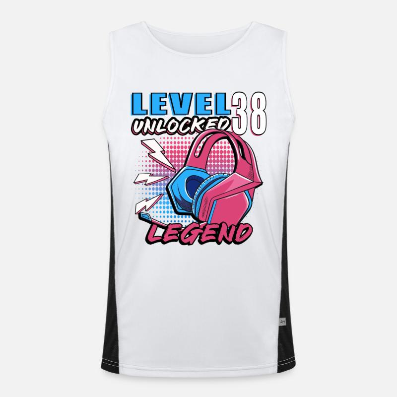 Level 38 Unlocked Legend Neon Kopfhörer Funktionelles Kontrast-Tank Top für Männer 