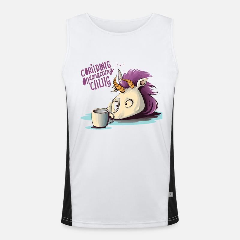 Weinendes Einhorn mit Kaffee-Motiv Funktionelles Kontrast-Tank Top für Männer 