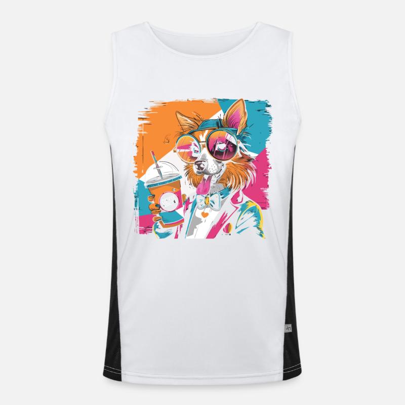 Popart Hund mit Drink buntes Comic Design Funktionelles Kontrast-Tank Top für Männer 