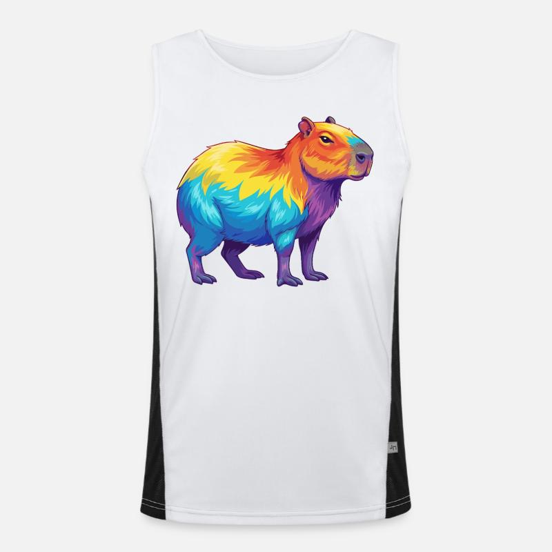 Bunte Capybara-Regenbogen-Pop-Art-Aquarell Funktionelles Kontrast-Tank Top für Männer 