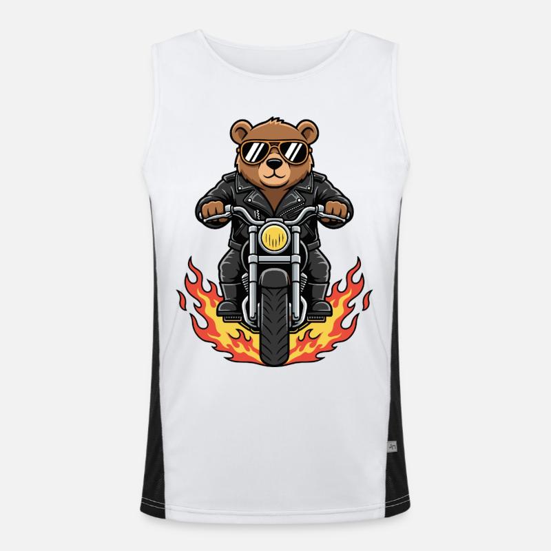 Cool Biker Bear Motorcycle Flames Men's Functional Contrast Tank Top 
