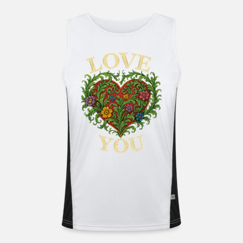 Elsker deg hjerte, romantisk gave - Funksjonell kontrast-singlet for menn  - hvit/svart