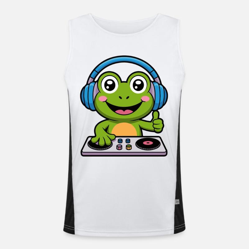 Frosch DJ mit Kopfhörern Funktionelles Kontrast-Tank Top für Männer 