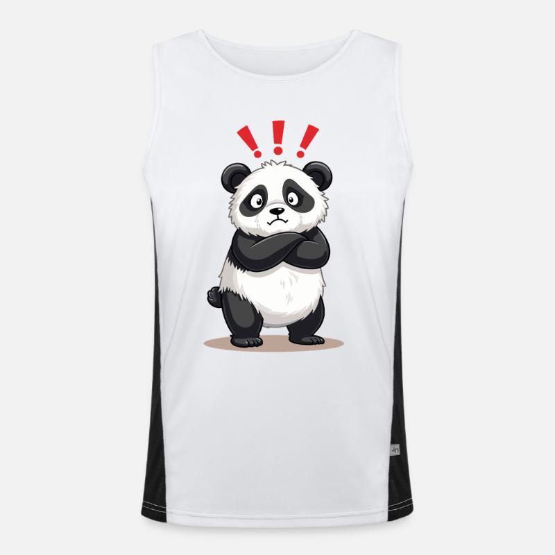 Skeptical Panda with Exclamation Point Humor Men's Functional Contrast Tank Top 