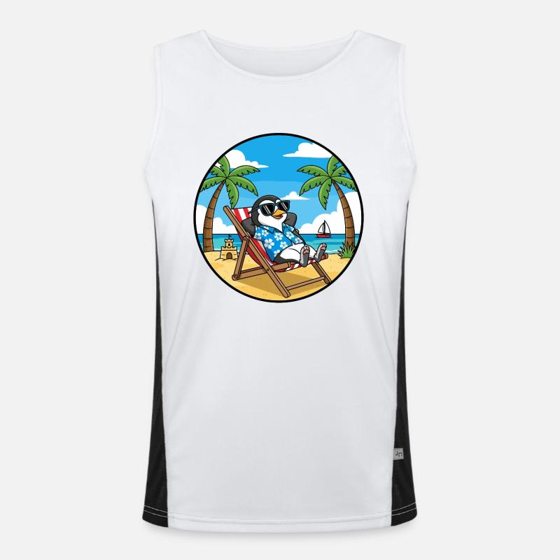 Cool Penguin Beach Vacation Summer Vibes Men's Functional Contrast Tank Top 