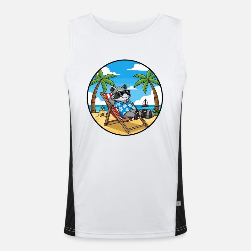 Cool Raccoon Beach Vacation Summer Vibes Men's Functional Contrast Tank Top 