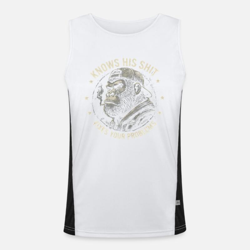 Gorilla Fixer: Problem-Solver Attitude - Men's Functional Contrast Tank Top  - white/black