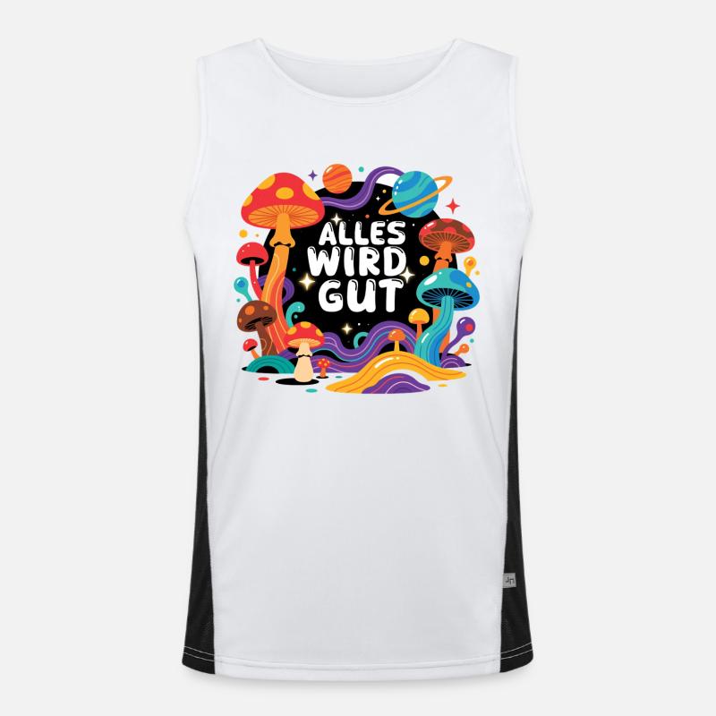 Everything Will Be Fine - Retro Mushrooms Space Design Men's Functional Contrast Tank Top 