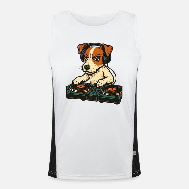 Jack Russell Terrier DJ Turntables Techno Geschenk Funktionelles Kontrast-Tank Top für Männer 