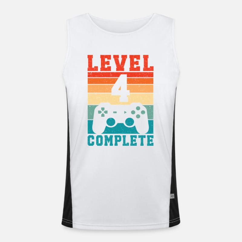 4th Birthday Level 4 Complete 4 Years Gamer Men's Functional Contrast Tank Top 