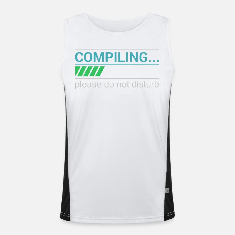 Funny Programmer T-Shirt - Compiling Please Men's Functional Contrast Tank Top 