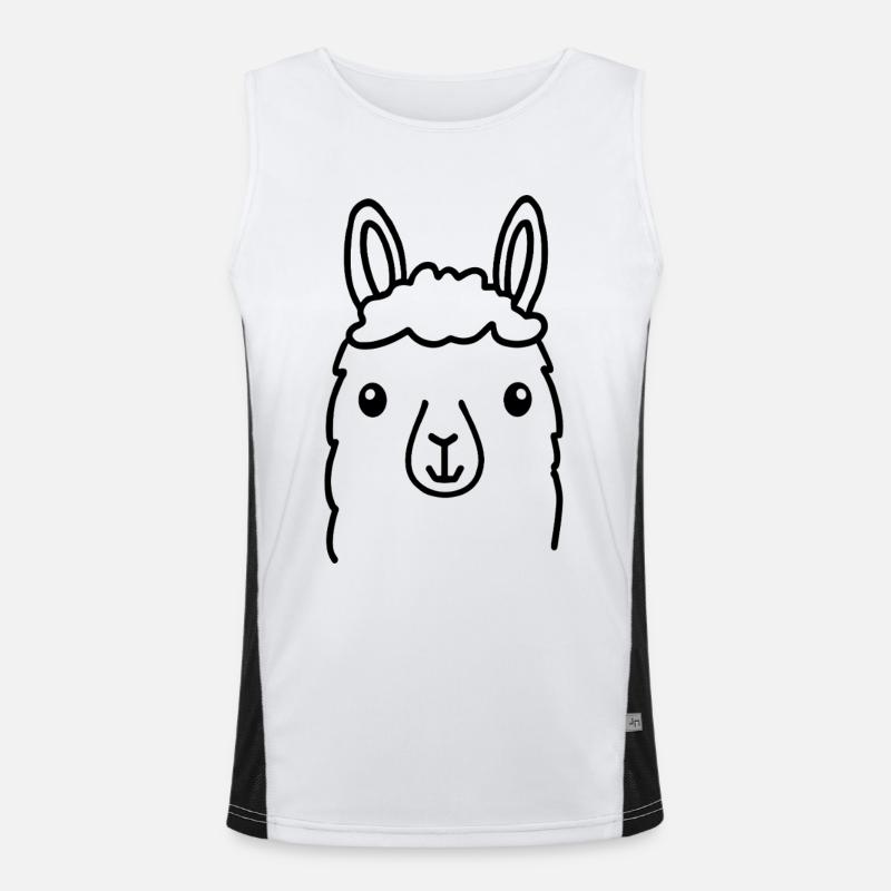 Cute Alpaca Llama Head Line Art - Men's Functional Contrast Tank Top - white/black
