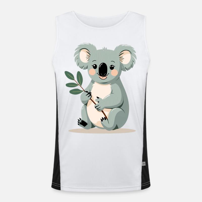 Small koala with a leaf branch Men's Functional Contrast Tank Top 