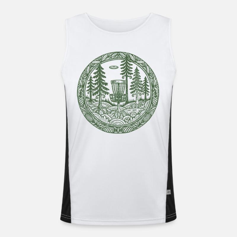 Forest Disc Golf Basket Flying Disc Course Scene - Men's Functional Contrast Tank Top  - white/black