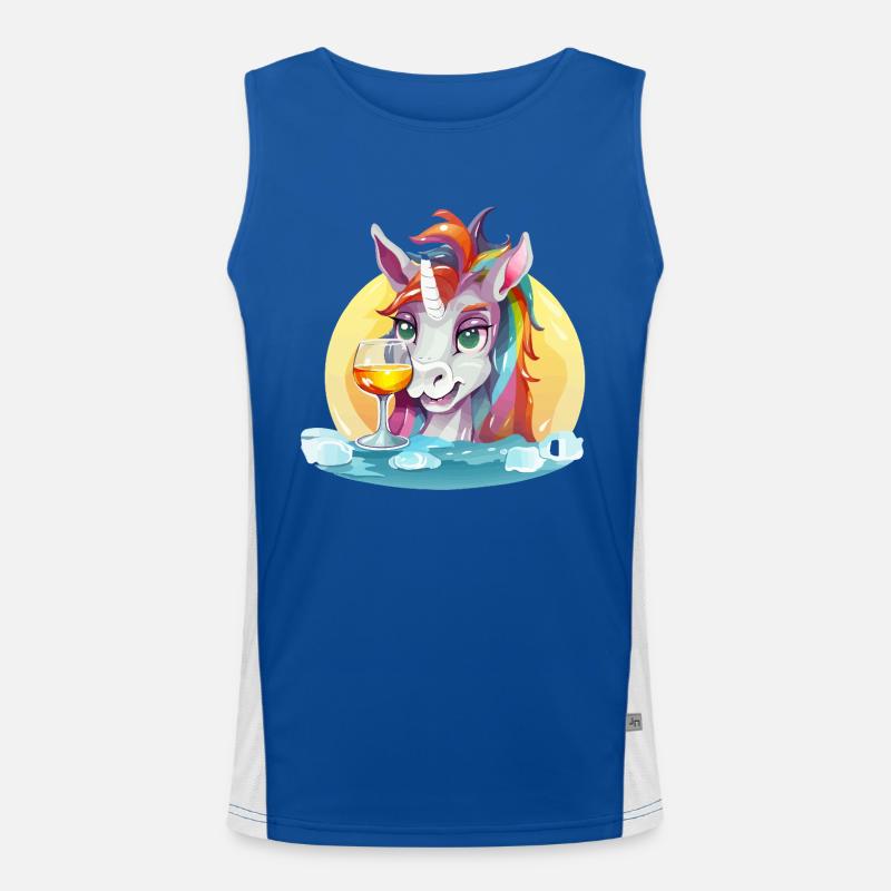 Buntes Einhorn mit Wein Funktionelles Kontrast-Tank Top für Männer 