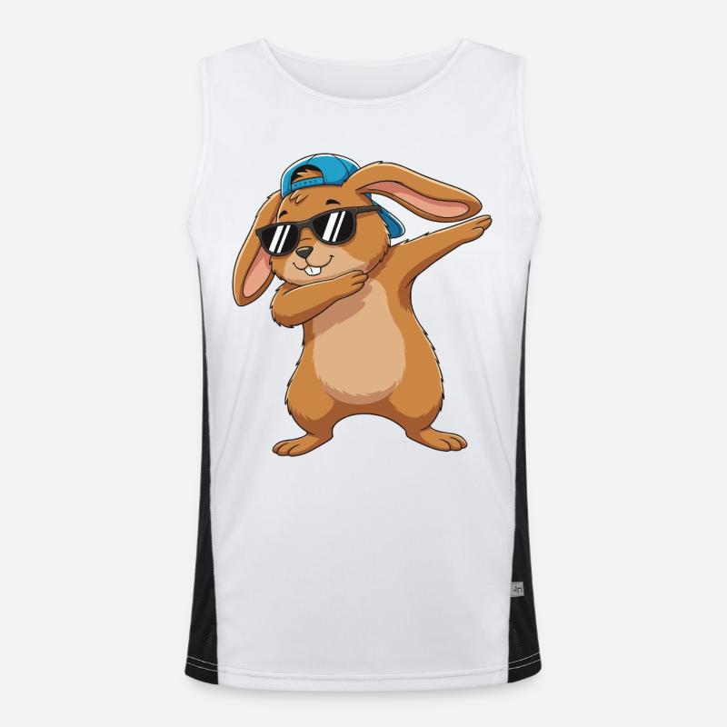 Cool Dabbing Rabbit Sunglasses Cartoon Art Men's Functional Contrast Tank Top 