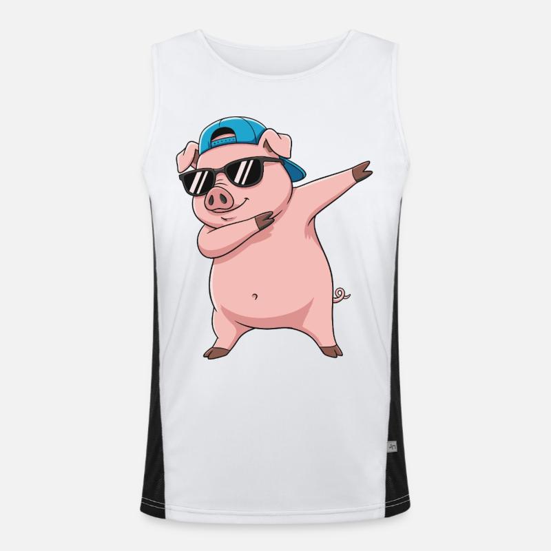 Cool Dabbing Pig Sunglasses Cartoon Art Men's Functional Contrast Tank Top 