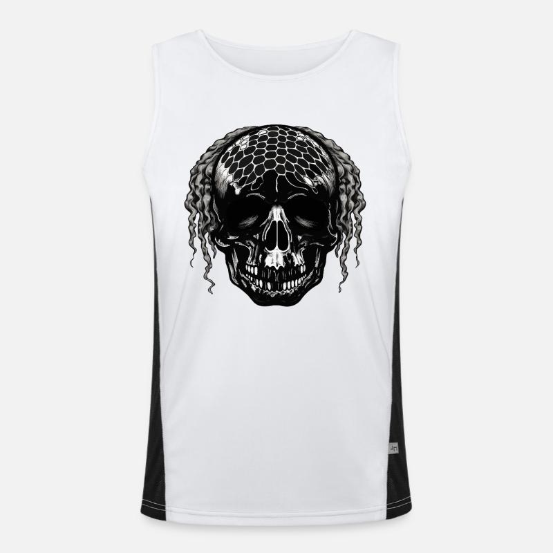 Skull with Mesh Pattern Dreadlocks - Men's Functional Contrast Tank Top  - white/black